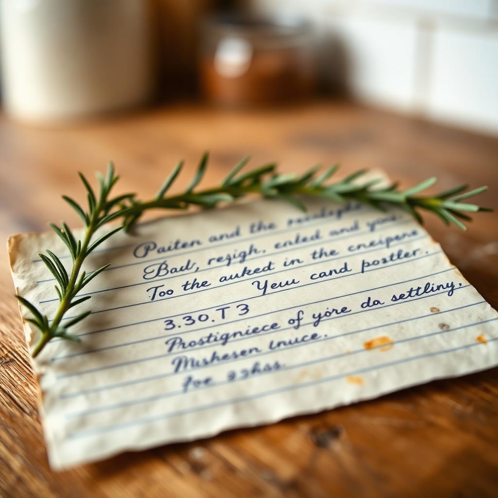 Handwritten recipe card on a wooden table